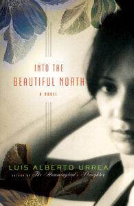 Book cover of Into the Beautiful North, a black and white photograph of a young woman staring out at the viewer